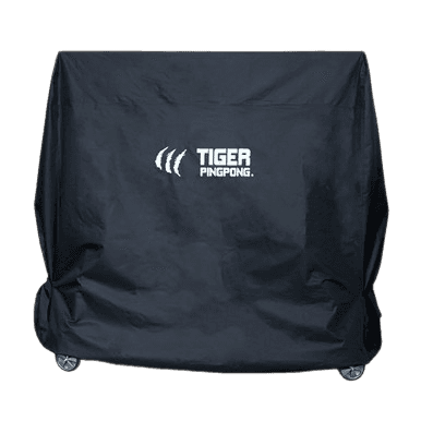 Black Tiger PingPong cover fitted over a table with natural fabric folds.
